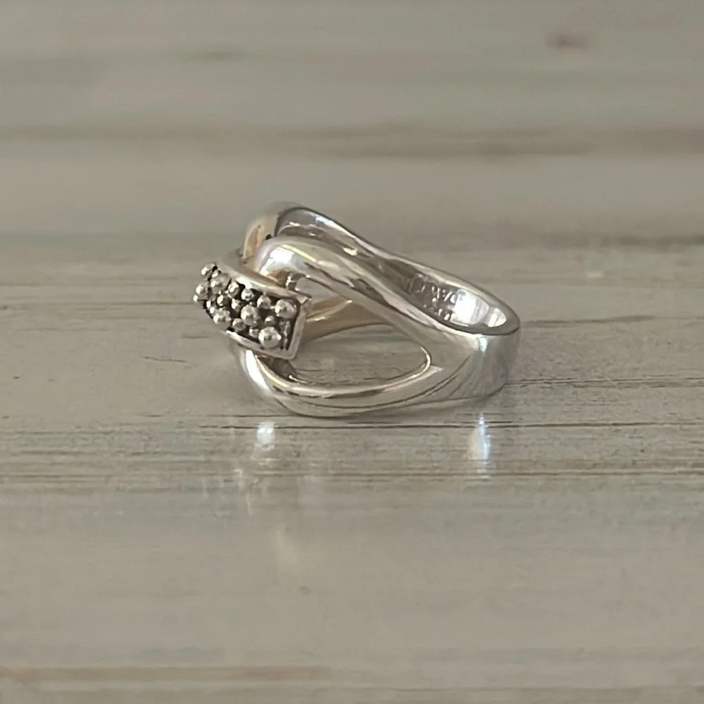 Michael Dawkins Sterling Silver Caviar Buckle Sculptural Ring